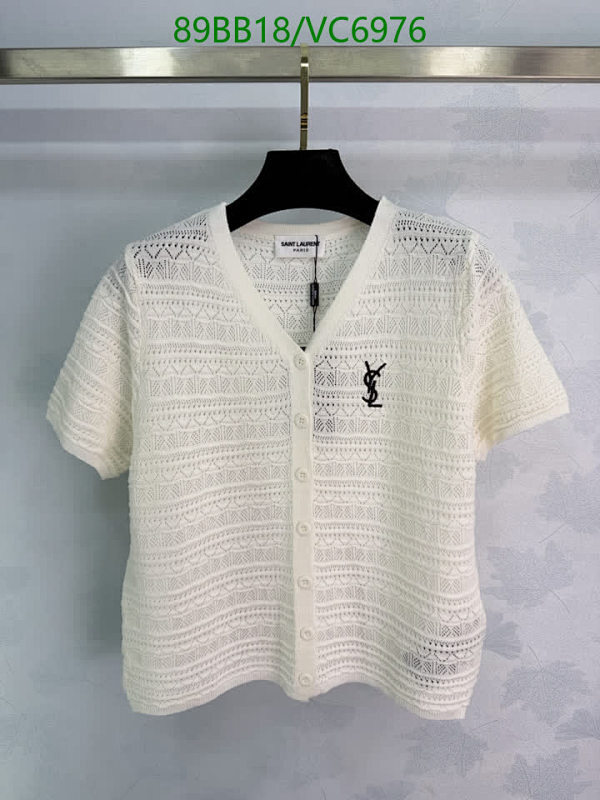 Saint Laurent Women's Knitted Short Sleeve Cardigan with YSL Logo