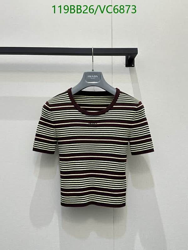 Prada Striped Knitted Crew Neck T-Shirt - Short Sleeve Casual Top