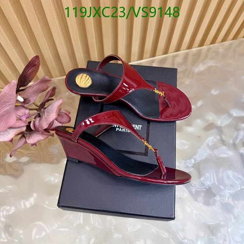 Yves Saint Laurent Women's Patent Leather Wedge Sandals - Red