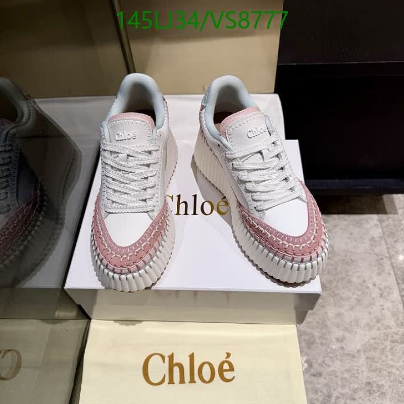 Chloée Women's White Leather Low-Top Sneakers with Pink Accents
