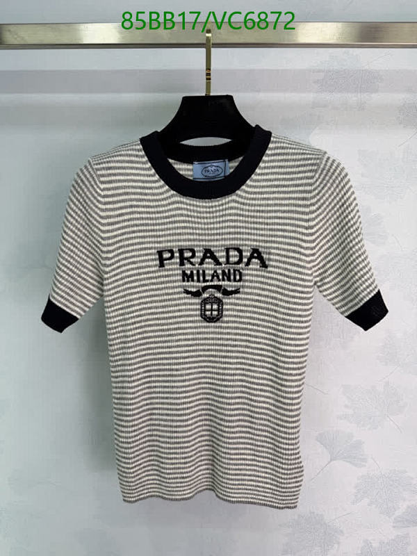 Prada Milano Knitted Wool Short Sleeve Top - Striped Crew Neck VC6872