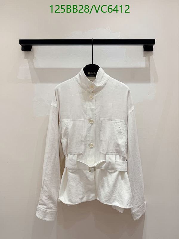 Loro Piana Women's White Belted Stand Collar Jacket with Pockets