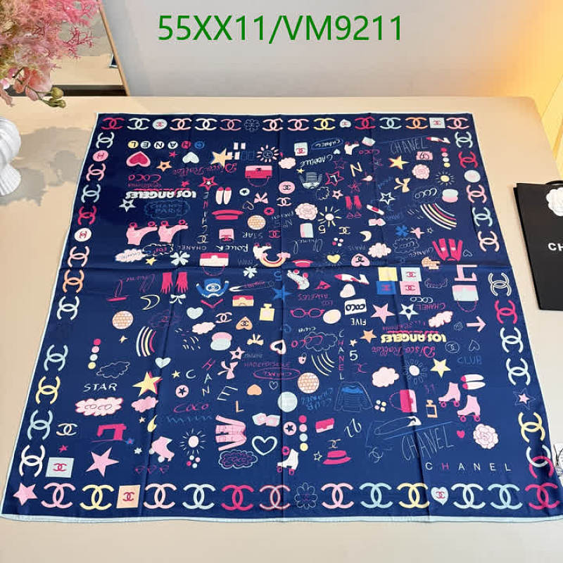 Chanel "Doodle Sketch" Real Silk Scarf 90x90cm Navy Blue