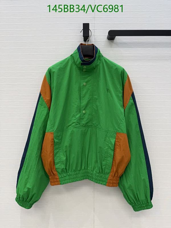 Yves Saint Laurent Women's Green Color Block Polyester Fiber Windbreaker