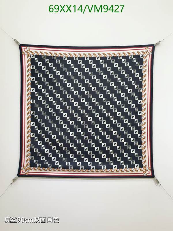 Fendi Silk Scarf 90x90cm Double-Sided Designer Foulard