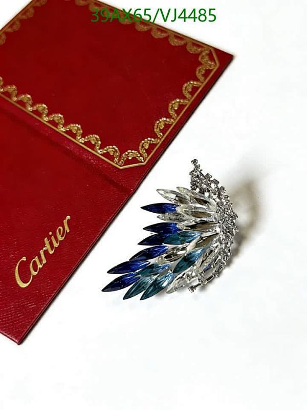Cartier Crystal Feather Brooch - Elegant Blue & Silver Tone Statement Jewelry