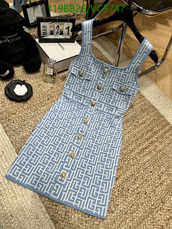 Balmain Knitted Monogram Mini Dress - Blue/White Sleeveless Bodycon