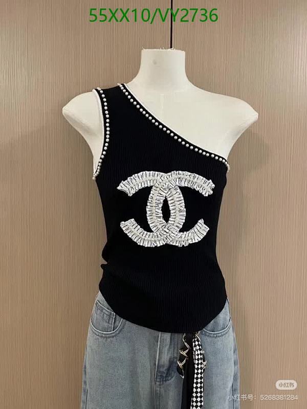 Chanel One-Shoulder Knit Top with Pearl Embellishments & Signature Logo