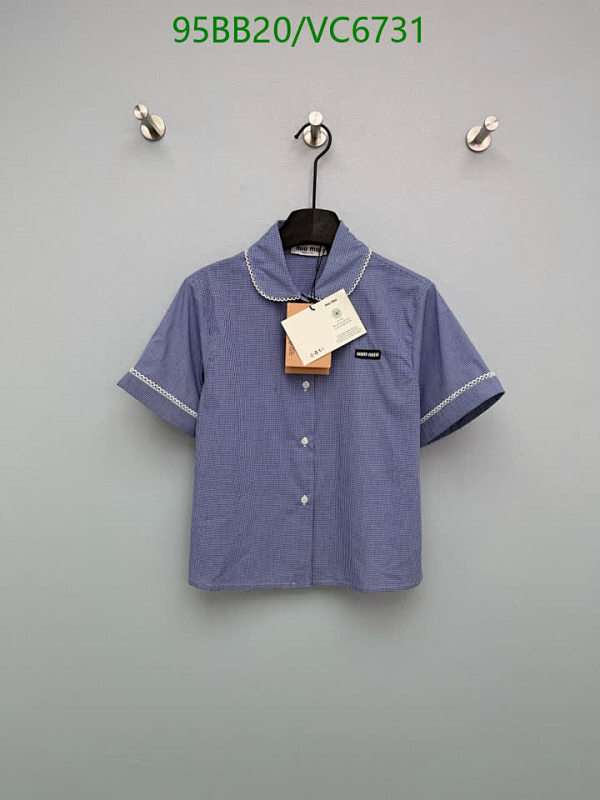 Miu Miu Women's Blue Gingham Peter Pan Collar Short Sleeve Shirt