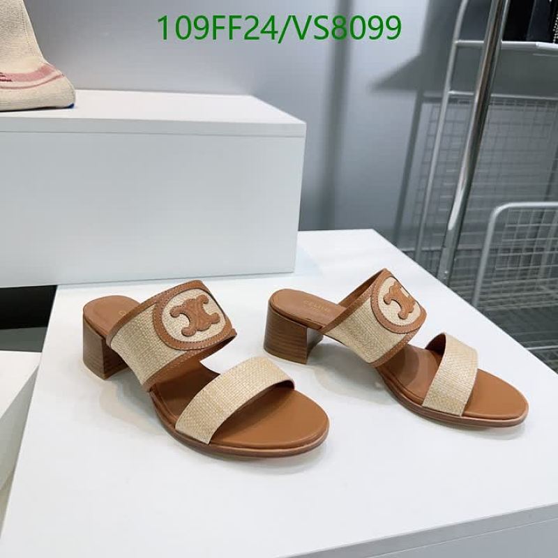 Celine Women's Sheepskin Block Heel Slide Sandals