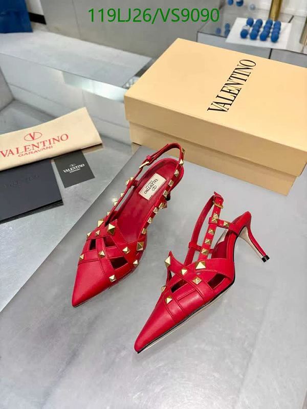 Valentino Rockstud Slingback Heels Red Sheepskin Women's Shoes