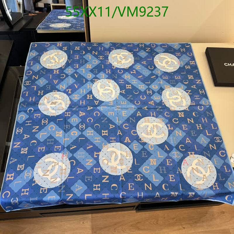 Chanel Silk Scarf 90x90cm Blue CC Logo Pattern