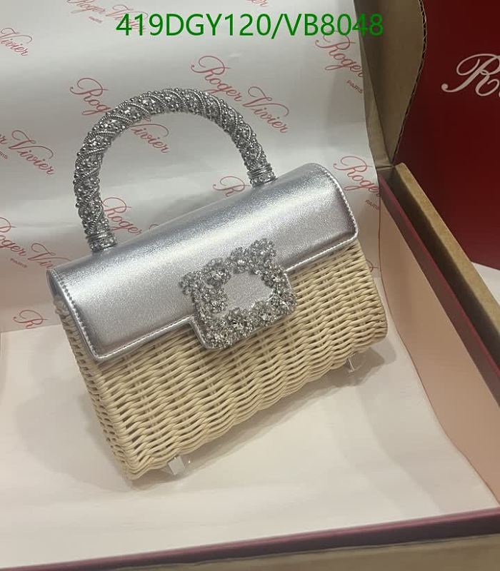 Roger Vivier Women's Silver & Wicker Handle Bag with Crystal Buckle