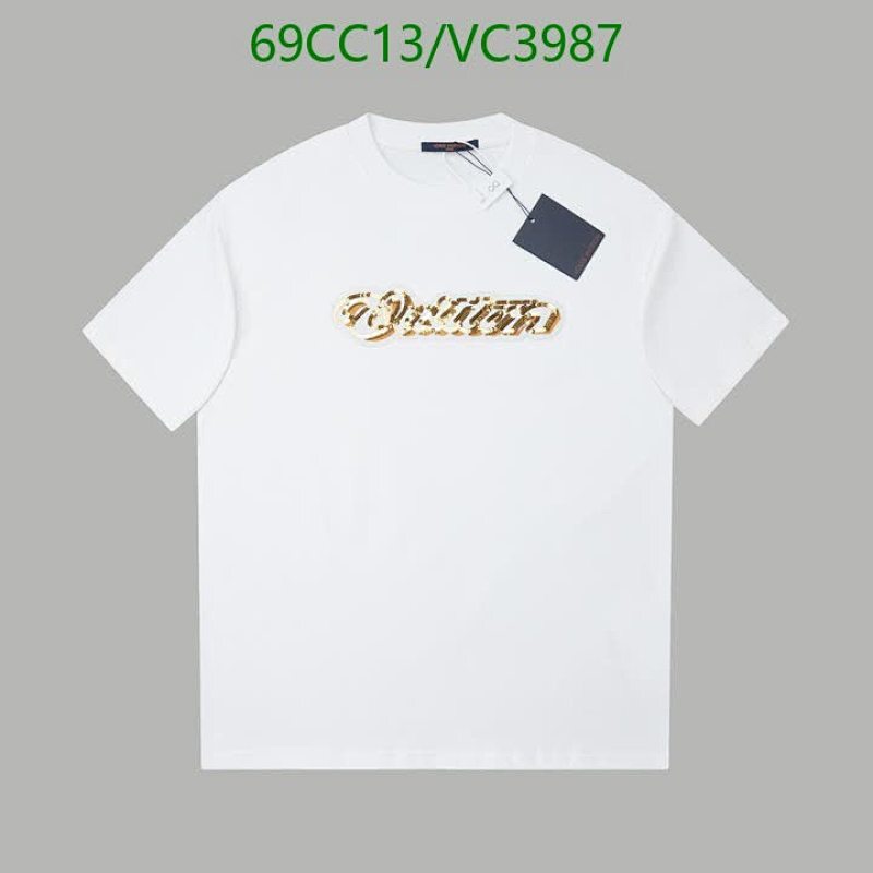 Louis Vuitton Men's Gold Logo Print White Cotton T-Shirt - Comfortable & Stylish