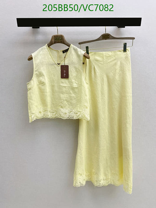 Loro Piana Women's Linen Sleeveless Top and Skirt Set with Delicate Lace Trim