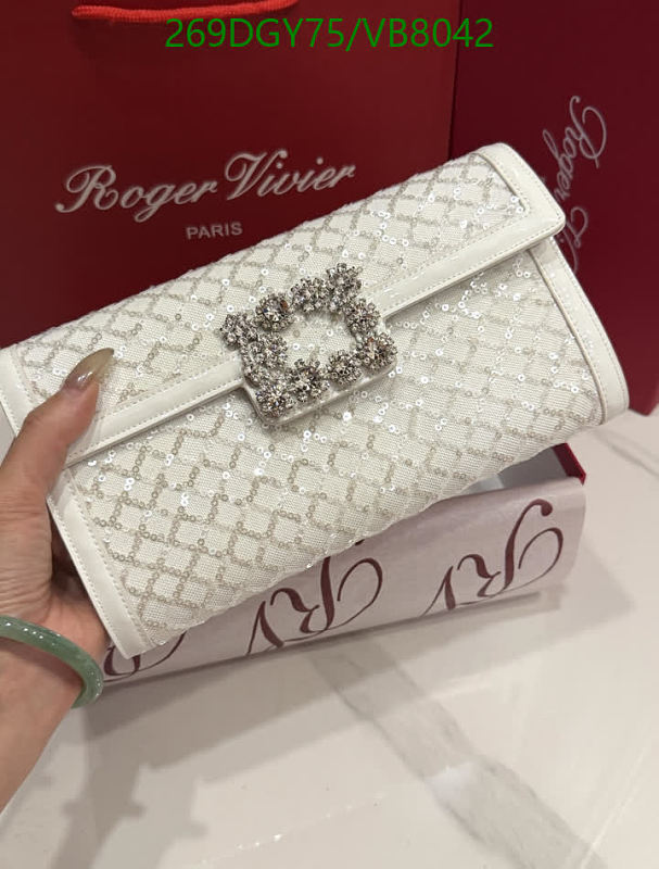 Roger Vivier Women's White Sequined Genuine Leather Clutch Bag