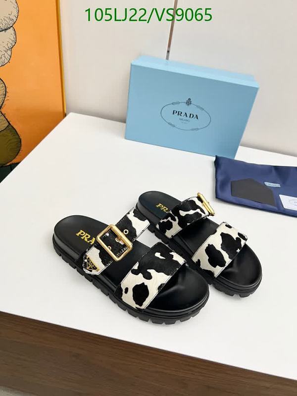 Prada Women's Cowhide Slide Sandals - Black/White Cow Print
