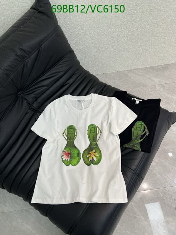 Dior Women's Cotton T-Shirt with Water Lily Shoe Print - Casual Short Sleeve Top