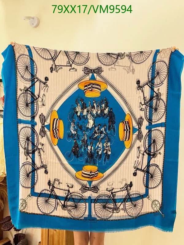 Hermes Cashmere Scarf - Luxurious 110x200CM Bicycle & Boater Hat Print