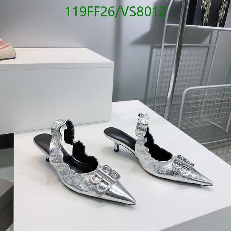Balenciaga Women's Silver Leather Slingback Kitten Heels EU 35-42