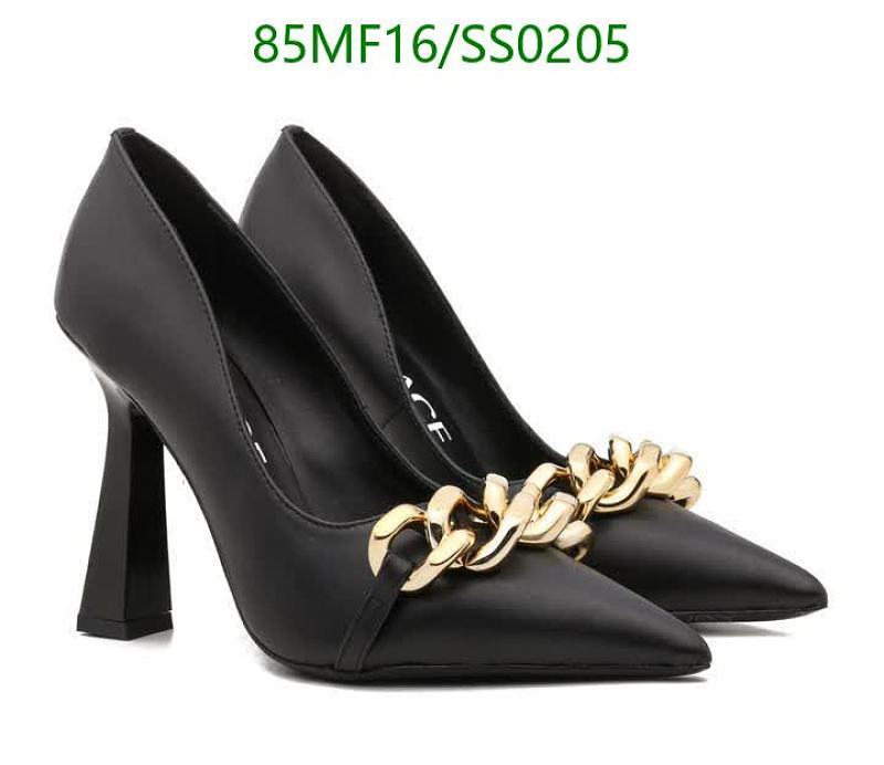 Versace Women's Black Leather Pointed-Toe Chain Detail High Heel Pumps