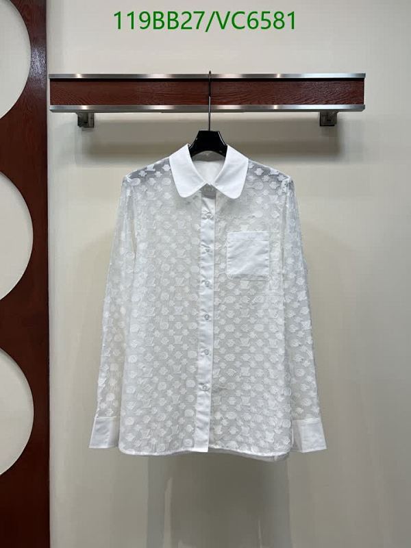 Louis Vuitton White Monogram Peter Pan Collar Shirt - Elegant Sheer Polyester Top