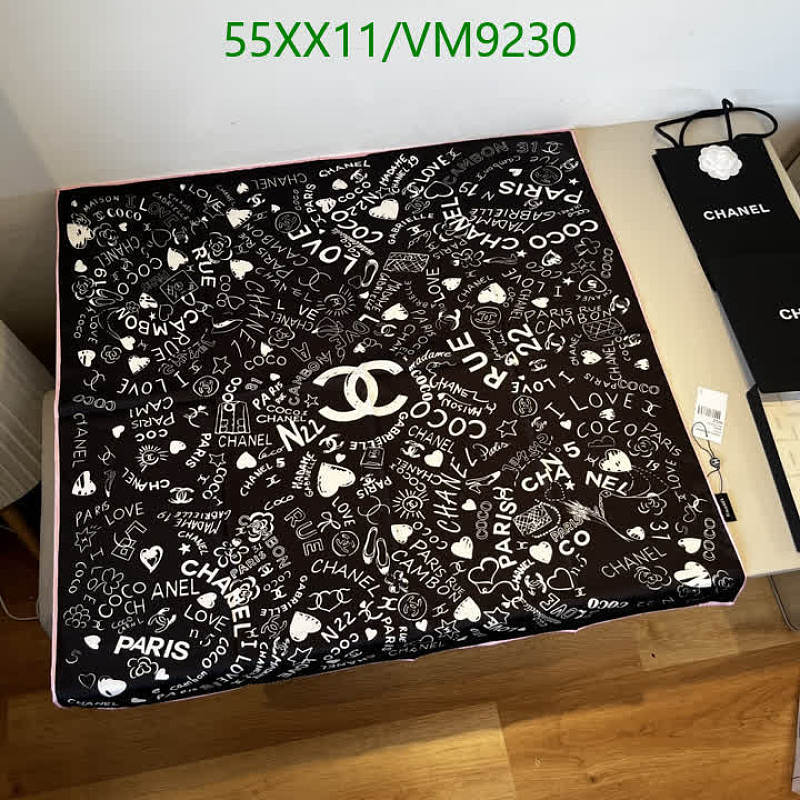 Chanel Real Silk Scarf - Elegant Black & White Parisian Print 90x90cm