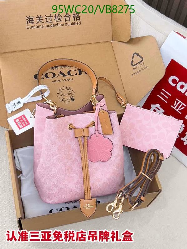 Coach Pink Leather Monogram Bucket Bag with Flower Charm