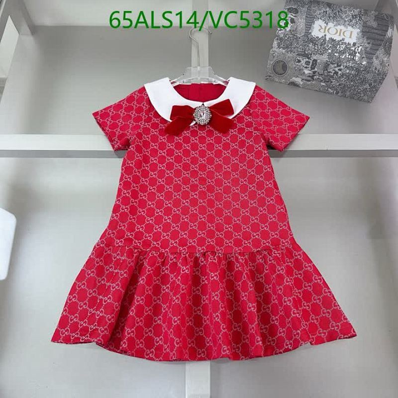 Gucci Kids' Monogram Print Dress with Peter Pan Collar & Bow Detail