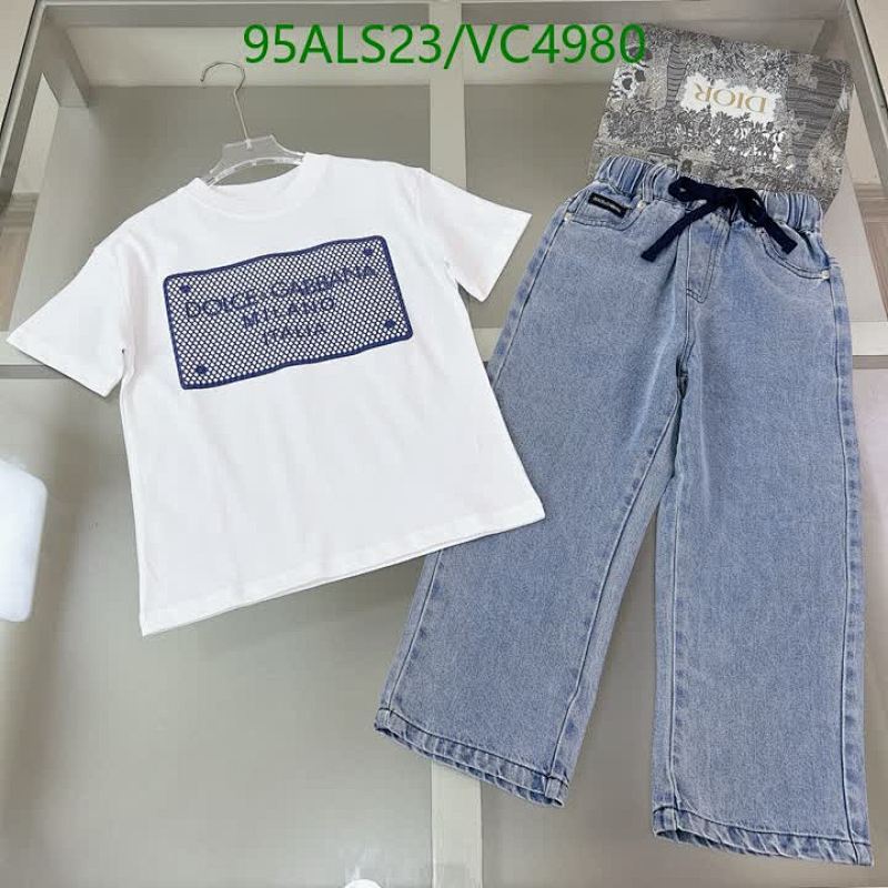 D&G Kids Casual Cotton T-Shirt & Denim Wide-Leg Pants Set for Children