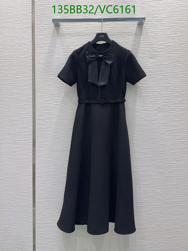Dior Elegant Black Bow-Neck Short Sleeve Belted Midi Dress