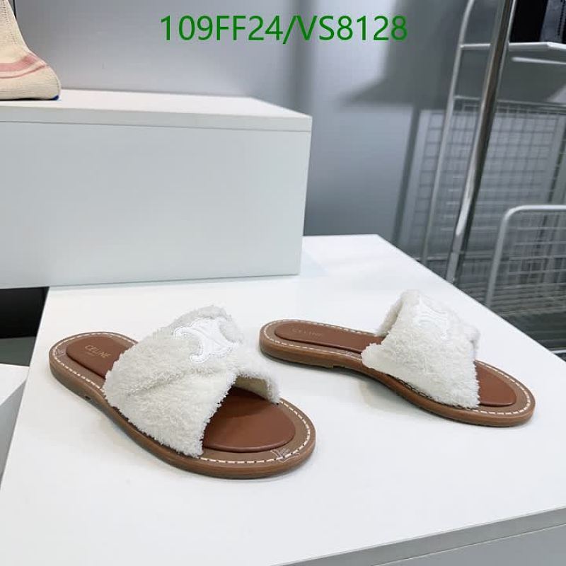 Celine Women's White Sheepskin Furry Slip-On Slides - EU 35-42