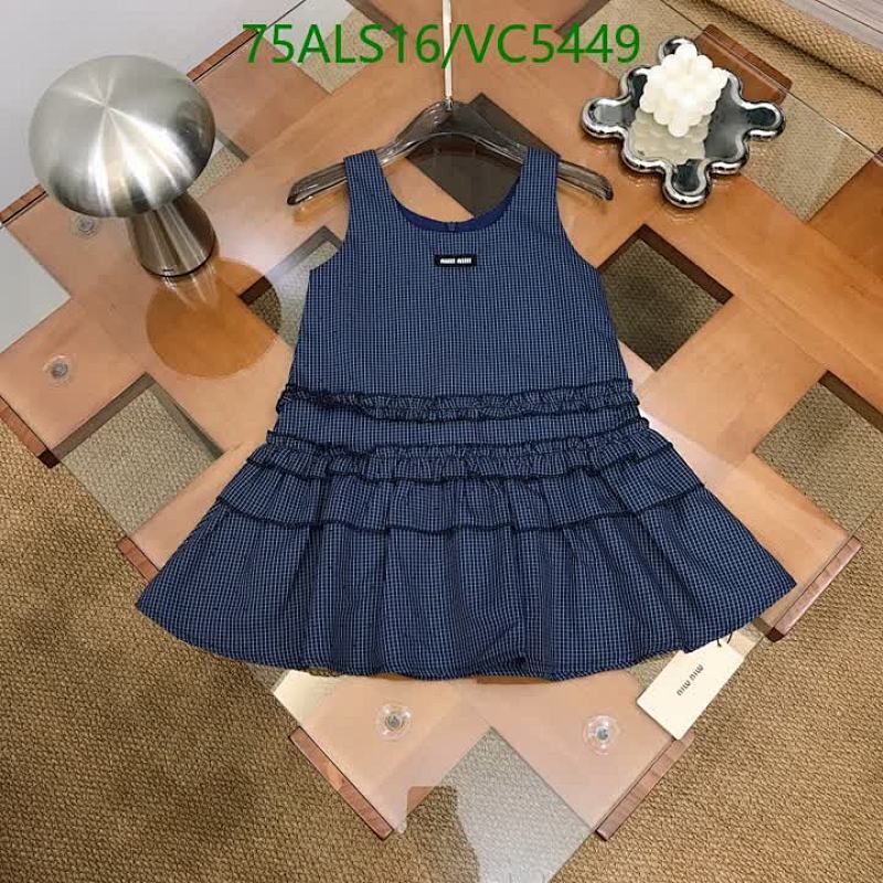 Miu Miu Kids' Navy Gingham Ruffled Cotton Dress for Girls