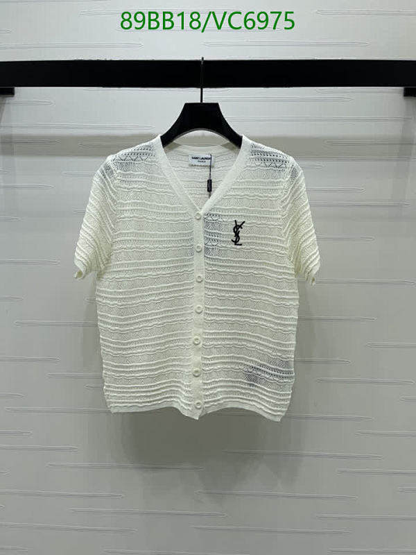 Yves Saint Laurent White Knitted Cardigan - Short Sleeve V-Neck Top