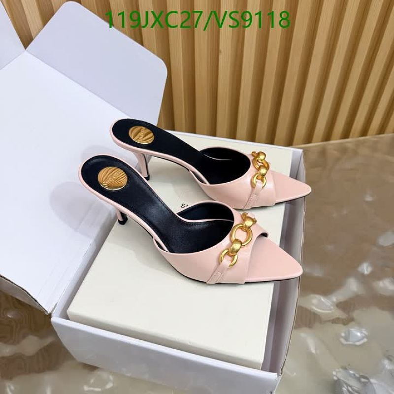 Yves Saint Laurent Women's Pink Leather Chain Mules - Elegant Heels