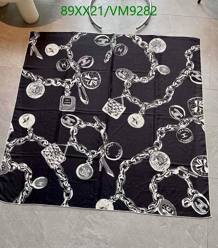 Chanel Black Silk Scarf with Chain & Charm Print | Luxurious 140x140CM
