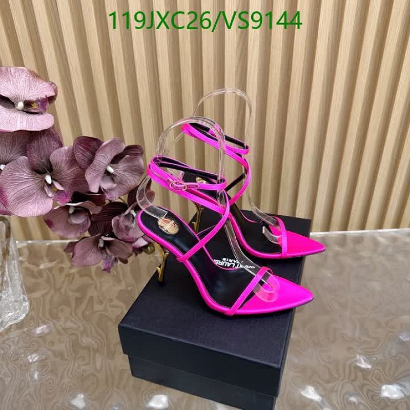 Yves Saint Laurent Women's Pink Silk & Patent Leather Strappy High Heel Sandals