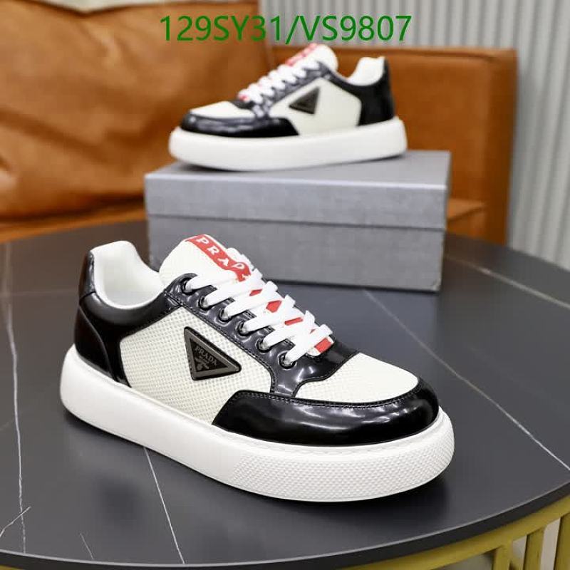 Prada Men's Low-Top Sneakers - Black, White & Red Calfskin