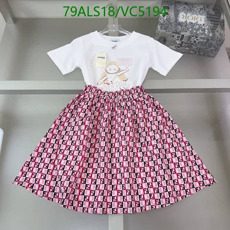 Fendi-Kids Casual Cotton T-Shirt & FF Monogram Skirt Set for Girls