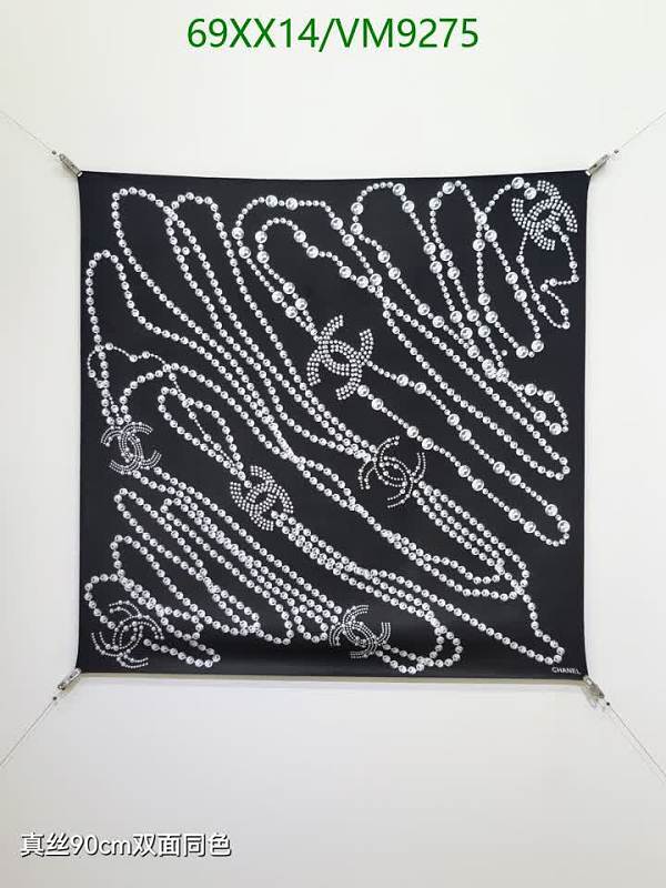 Chanel Black Silk Scarf with Pearl & Crystal Embellishments - 90x90cm