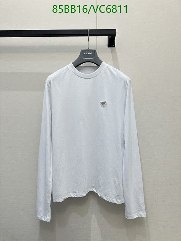 Prada Long Sleeve Cotton T-Shirt with Iconic Triangle Logo - White