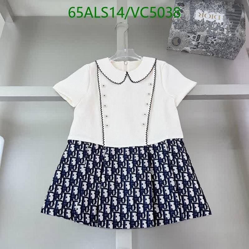 Dior Kids' Elegant White & Navy Oblique Pattern Dress for Girls