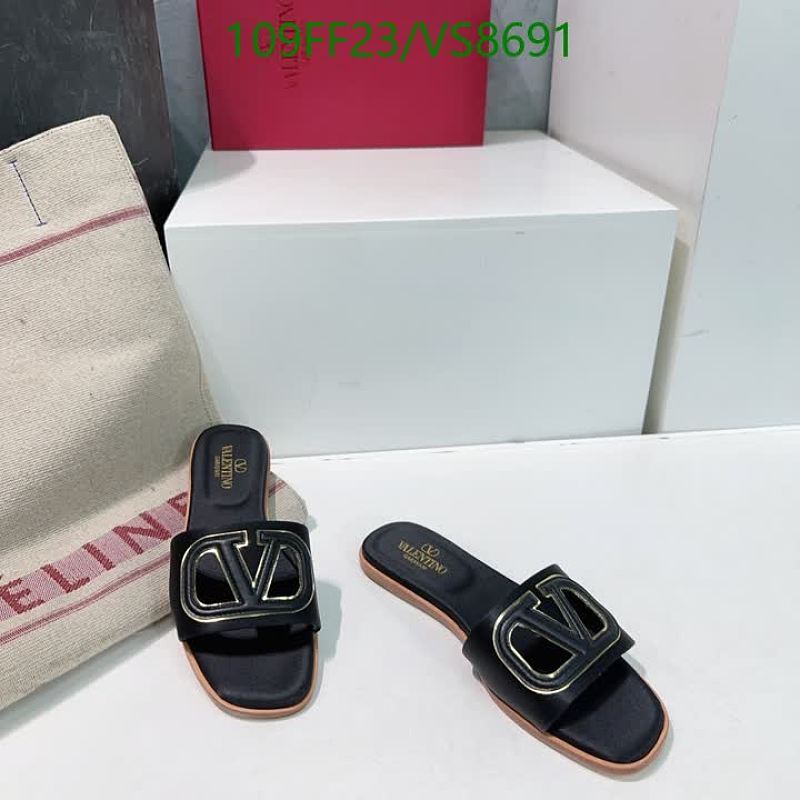 Valentino Women's Black Leather Slides with Gold V Logo - EU 35-42