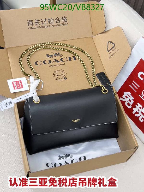 Coach Leather Chain Shoulder Bag - Black, Medium Size