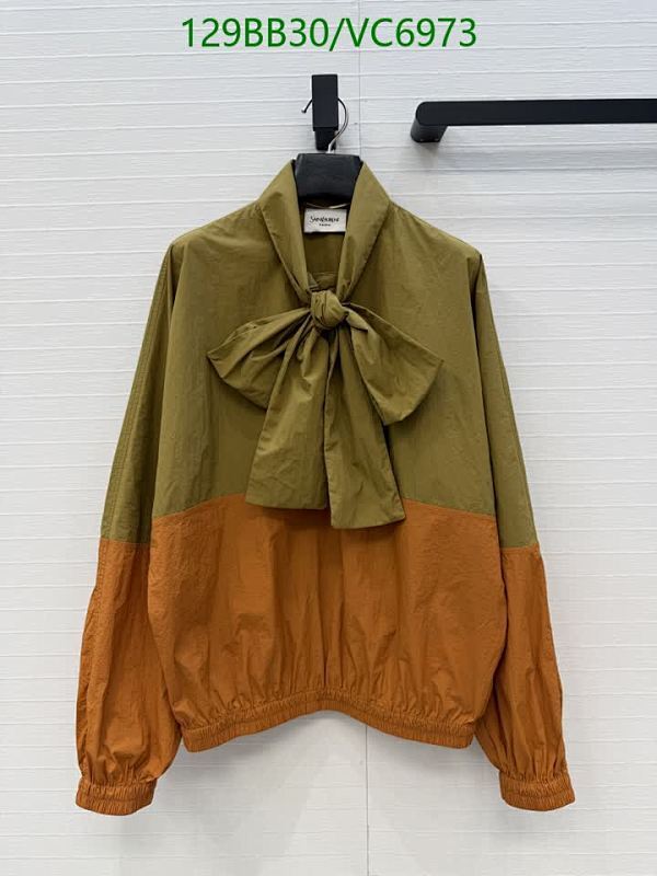 Yves Saint Laurent Color-Block Nylon Blouse with Pussy-Bow Detail