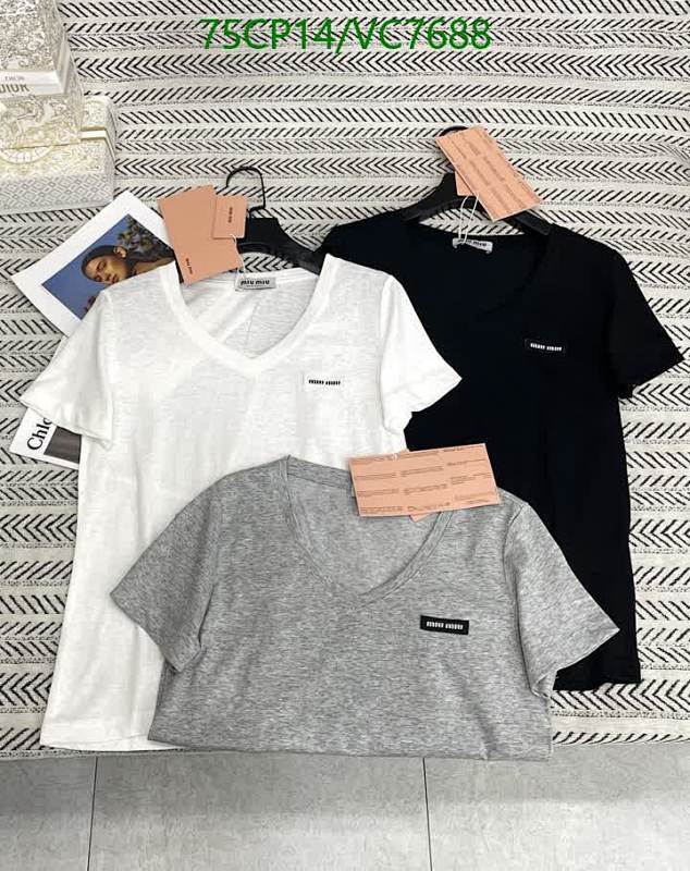 Miu Miu Women's Cotton V-Neck T-Shirt - Comfortable & Stylish Basic Tees