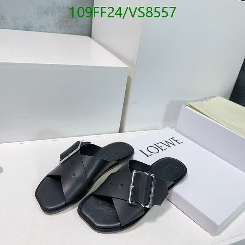 Loewe Women's Black Calf Leather Slide Sandals with Buckle - EU 35-41