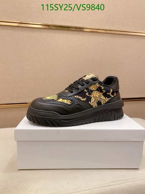 Versace Men's Black Gold Dragon Print Leather Low-Top Sneakers