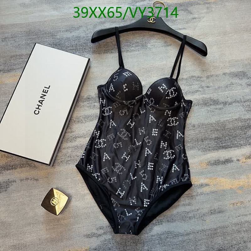 Chanel Monogram Sequin One-Piece Swimsuit - Elegant Black Beachwear