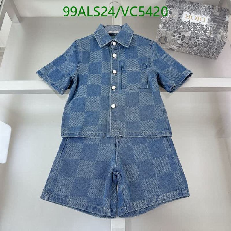 Louis Vuitton Kids' Denim Checkerboard Shirt & Shorts Set - Stylish & Comfortable